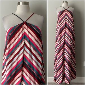 NWT Loft Chevron Striped Colorful Halter Comfort Maxi A Line Dress Women's XS